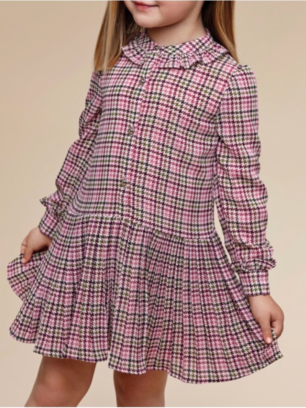 Mayoral Girls Plaid Long-Sleeve Pleated Dress